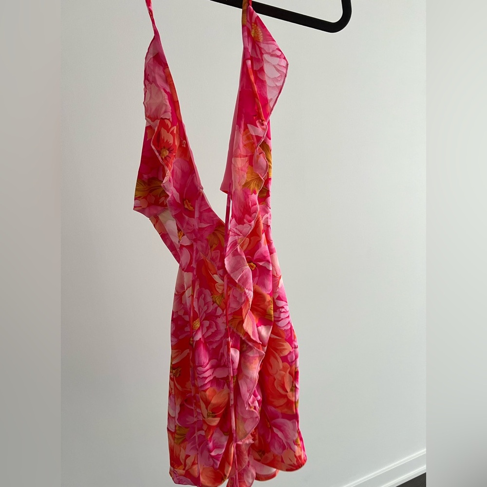 Floral Pink and Red Halter Dress from FashionNova